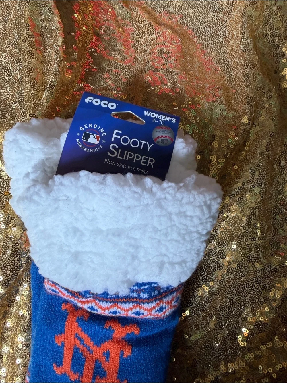 Blue & Orange Fleece-Lined Holiday Crew Socks